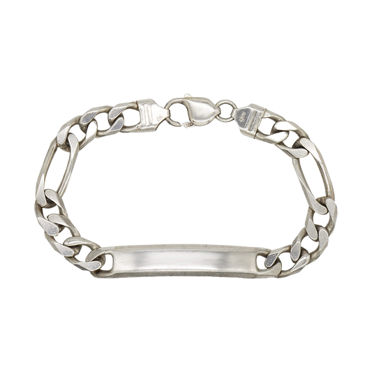 VINTAGE STERLING SILVER HEAVY ID FIGARO CHAIN BRACELET